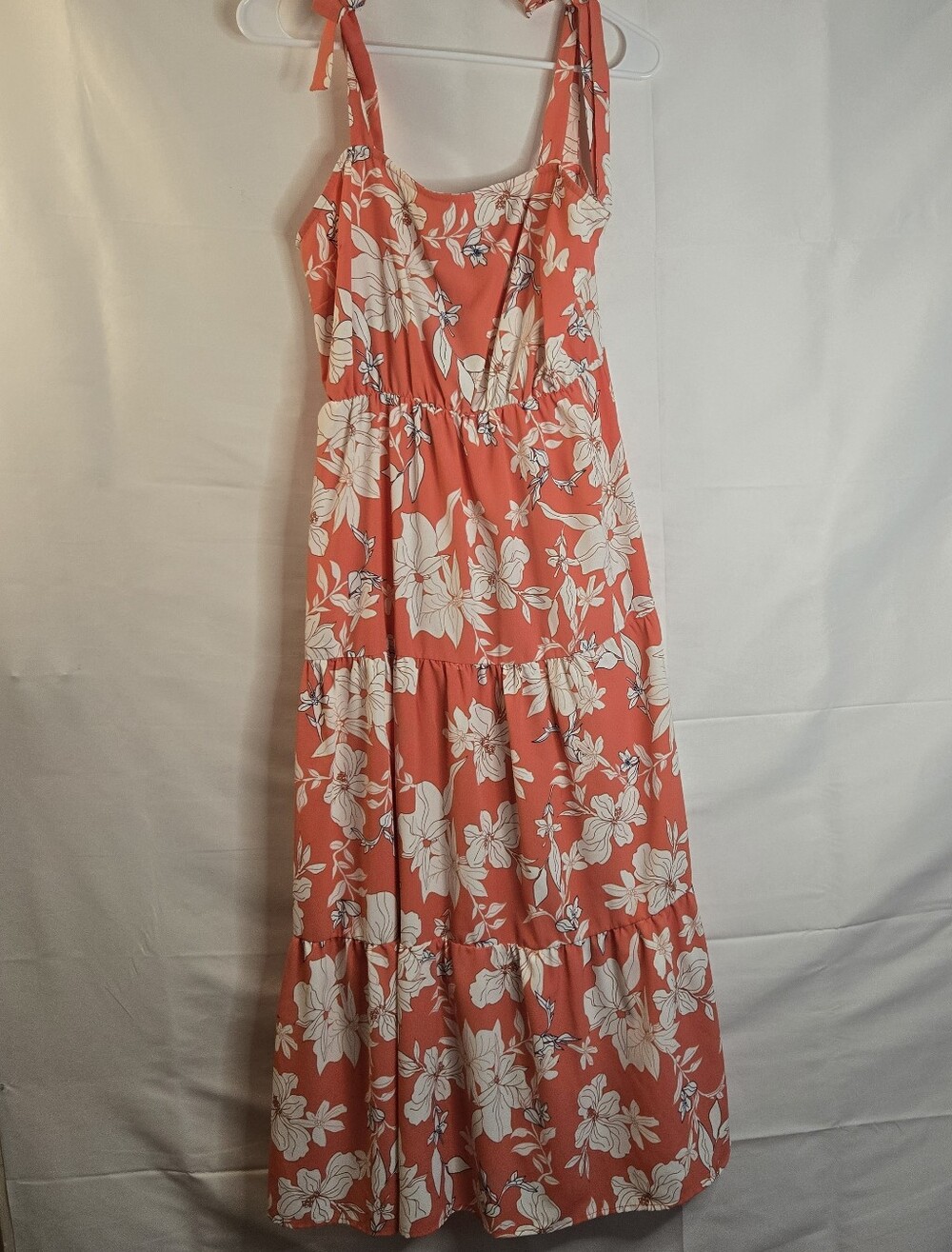 Y2K Social Standard By Sanctuary Coral White M Boho maxi dress smock tie 3 tier